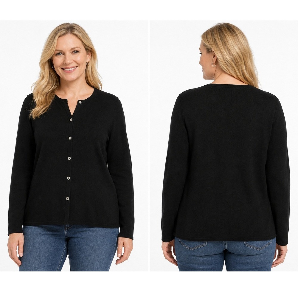 Black Cardigan Sweater Womens L 100% Silk Knit Button Front Quite Luxury Y2K 90s